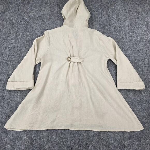 For Cynthia Jacket Womens Large Beige Hooded 100% Linen Flare Button Detail Coat - Picture 3 of 16